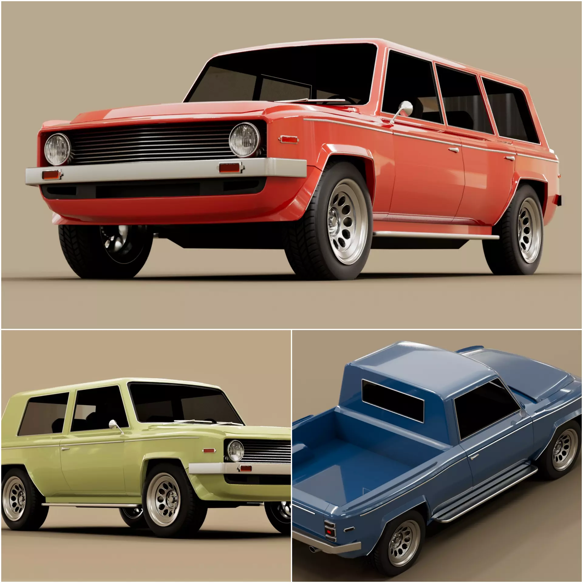 70s generic truck suv pack 3D Model Collection_0