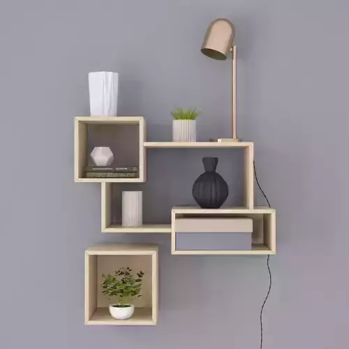 SET OF WOODEN SHELVES 