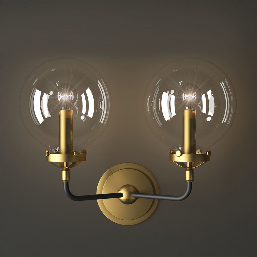 bra bistro globe clear glass double sconce brass 3D model_1