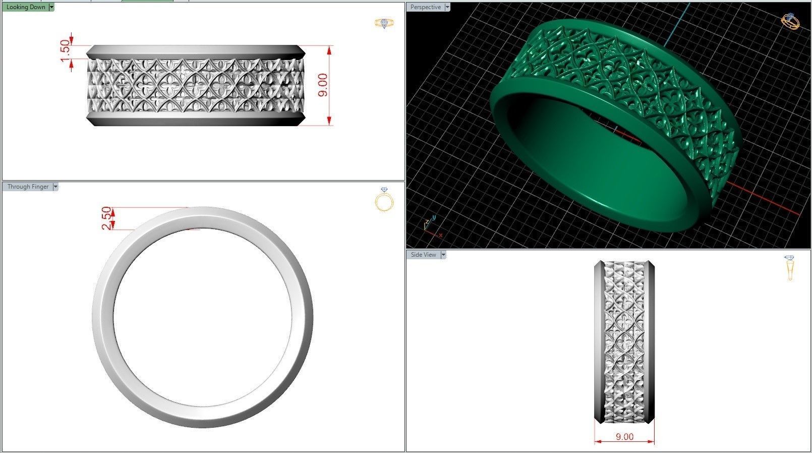 Goth Wedding Band Oxidized Vintage Gothic Ring 3D print model_6