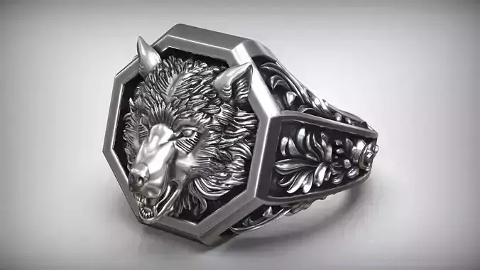 Wolf Head Signet Pattern Men Ring