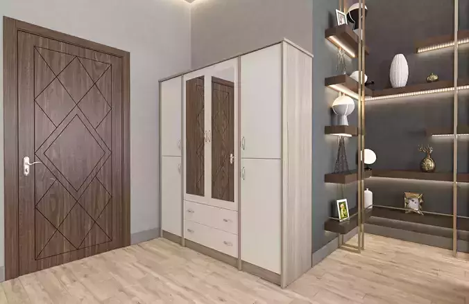 Mirror Wooden Wardrobe 3D model 