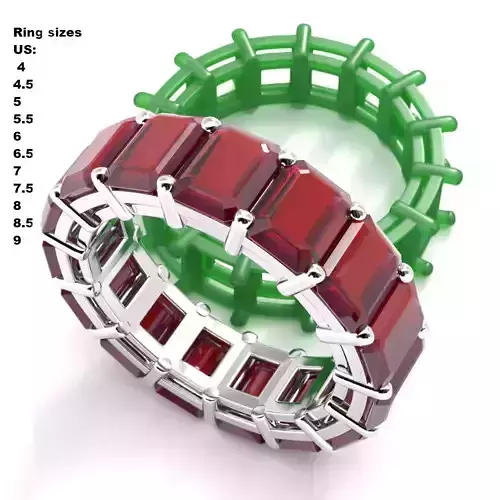 Emerald Cut Diamond Eternity band STL 3dm 3dsmax  rendering and 3D print model