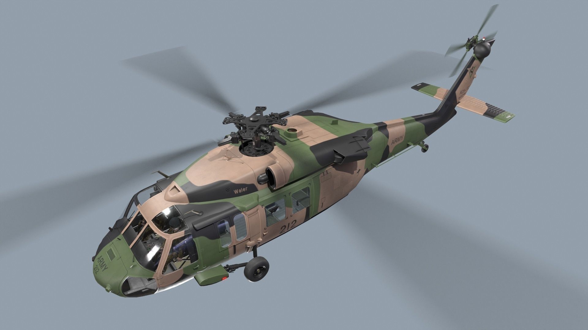 UH-60 Black Hawk Australian Army Complex Animation Low-poly 3D model_5