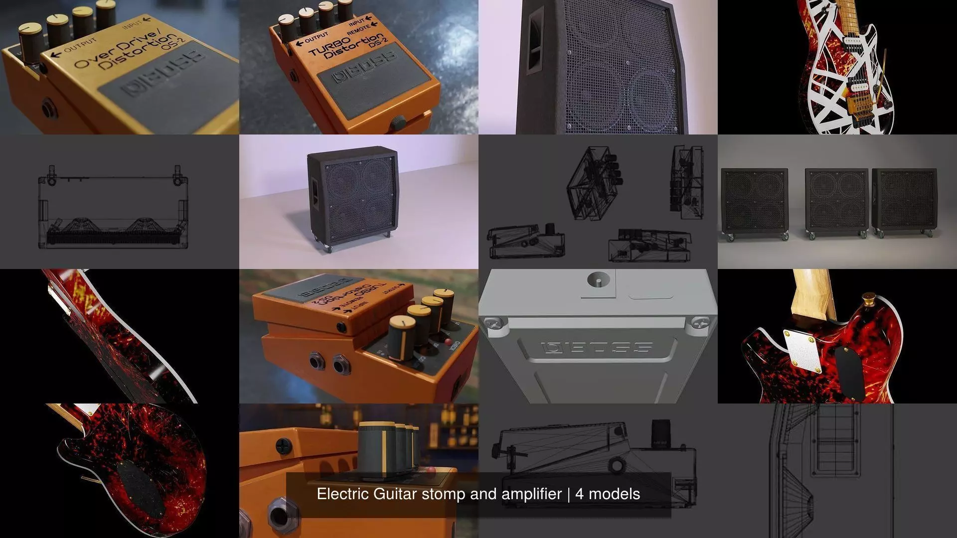 Electric Guitar stomp and amplifier 3D Model Collection_0