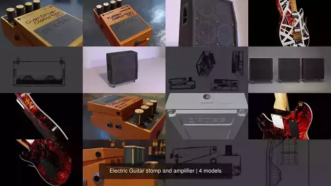 Electric Guitar stomp and amplifier 3D Model Collection