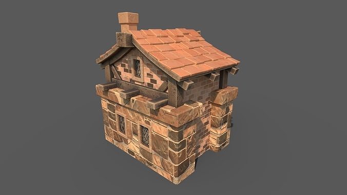 Stylized Cartoony Medieval House Low-poly 3D model 4