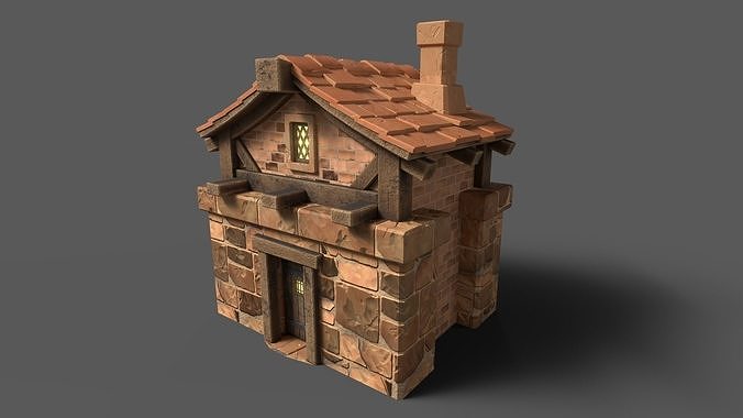 Stylized Cartoony Medieval House Low-poly 3D model 2