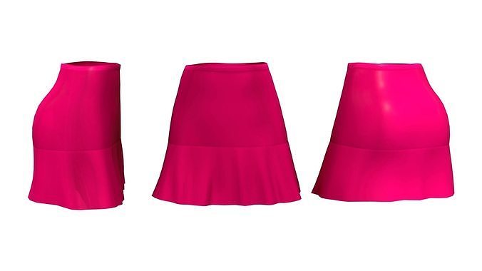 High Waist Flaring Skater Short Skirt With Ruffle Bottom Low-poly 3D model