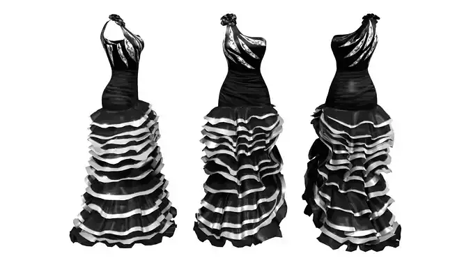 One Shoulder Prom Dress Low-poly 3D model