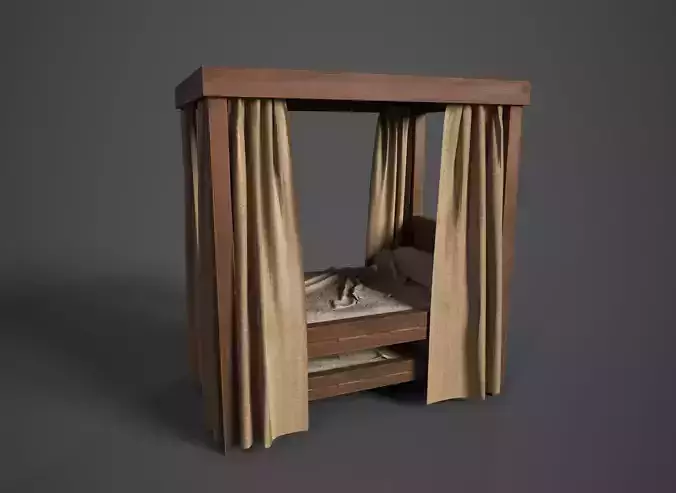 Medieval Four Poster Bed Low-poly 3D model