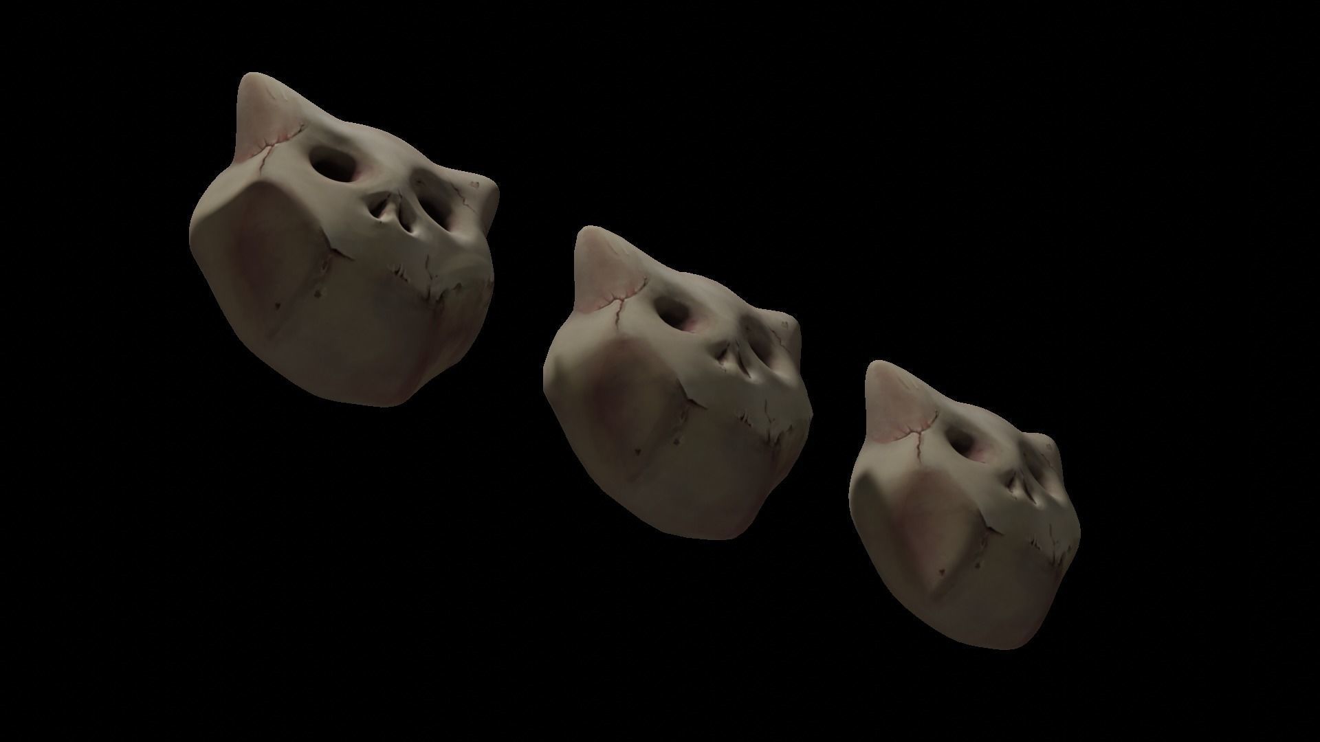 Stylized Evil Skull with cat ears or cute horns Low-poly 3D model_11