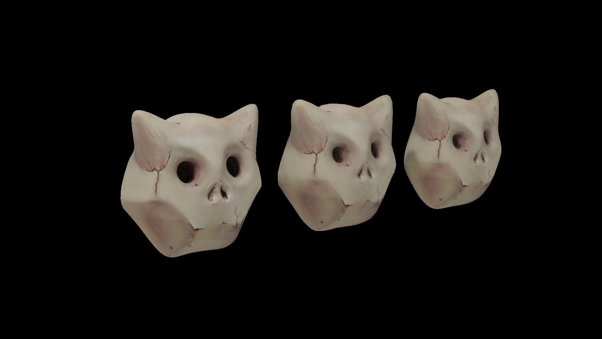 Stylized Evil Skull with cat ears or cute horns Low-poly 3D model_1
