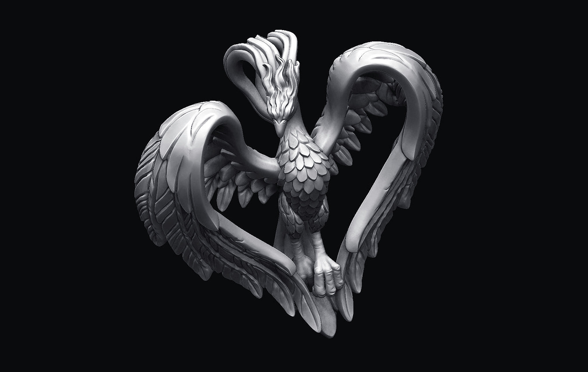 Phoenix Heart Pendant 3D print model_9