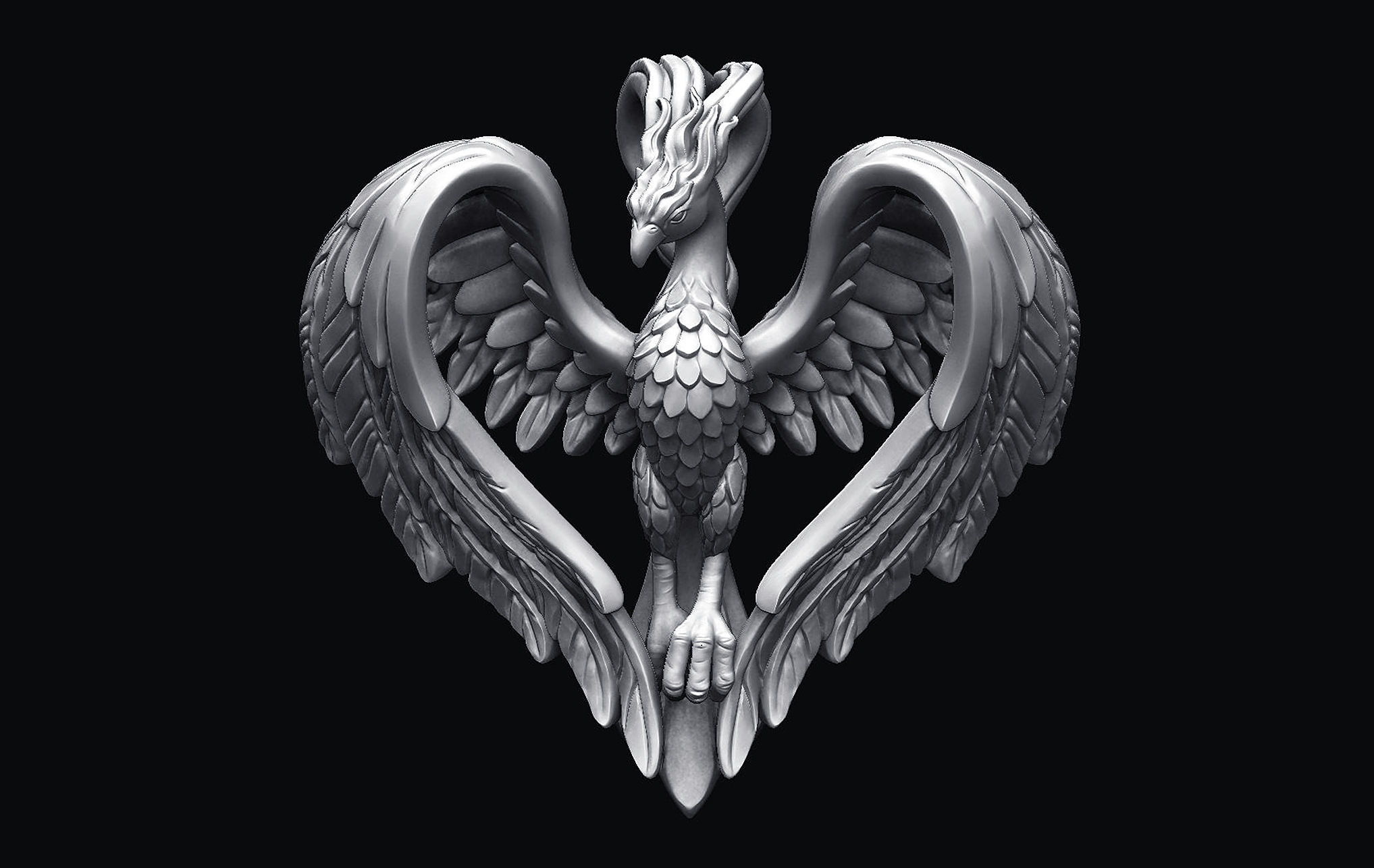 Phoenix Heart Pendant 3D print model_7