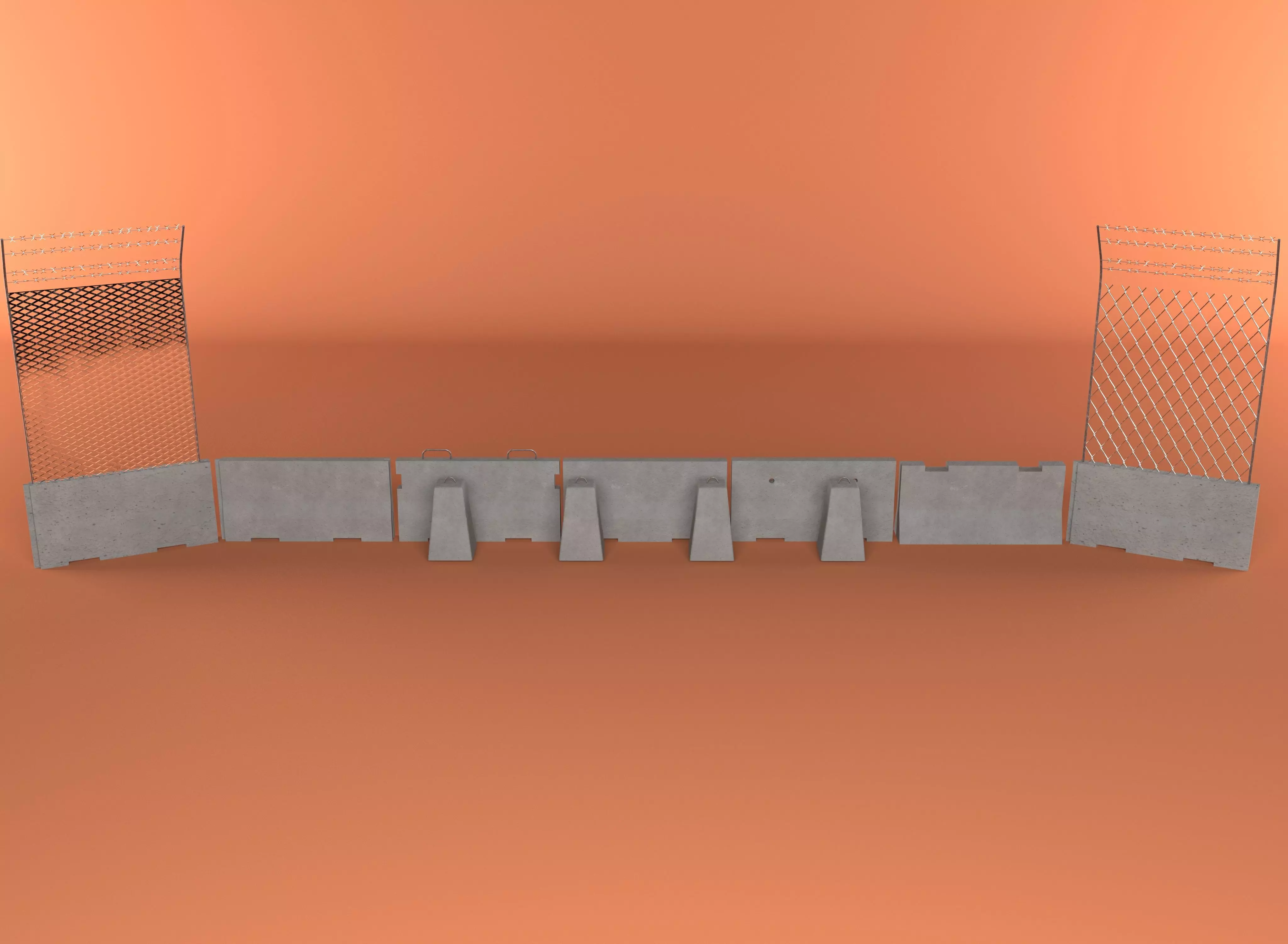 concrete barricade bundle Low-poly 3D model_0