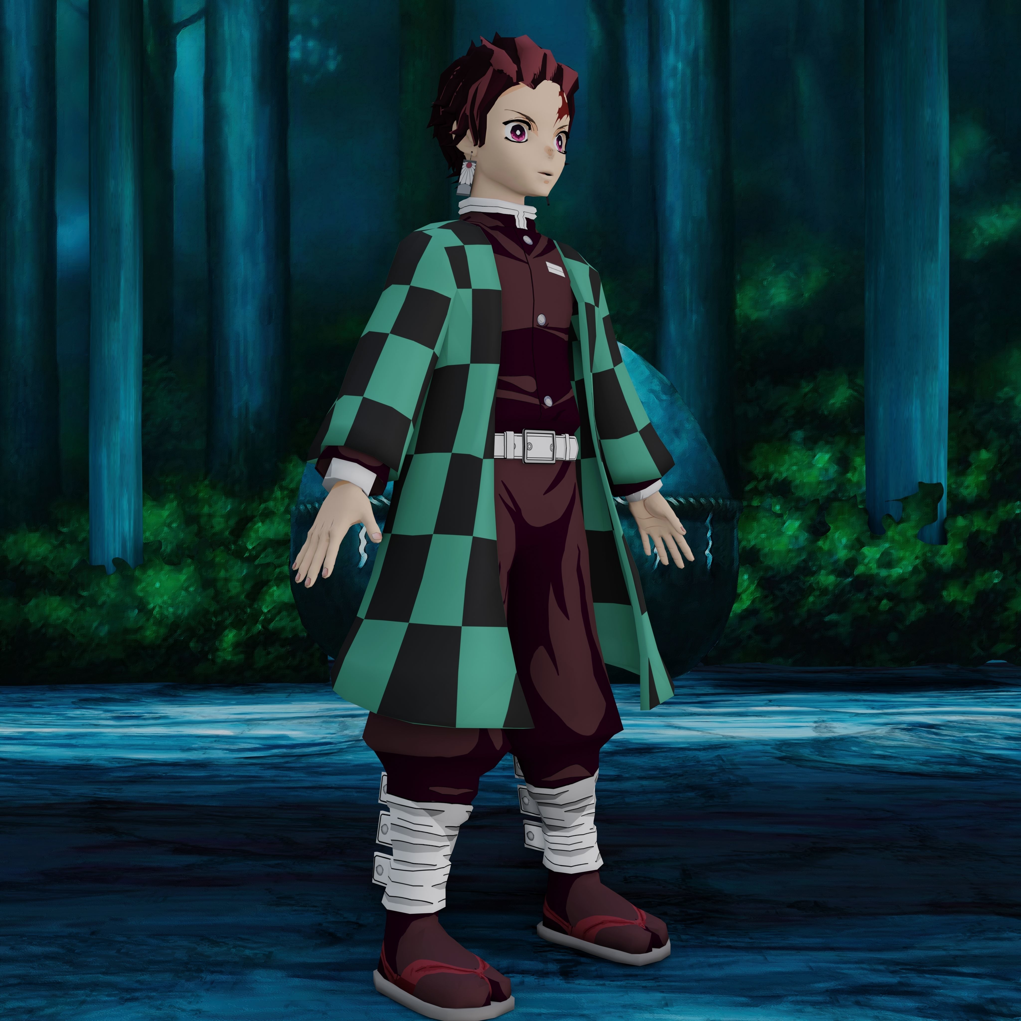 Demon Slayer Tanjiro Rigged Low Poly PBR Low-poly 3D model_31