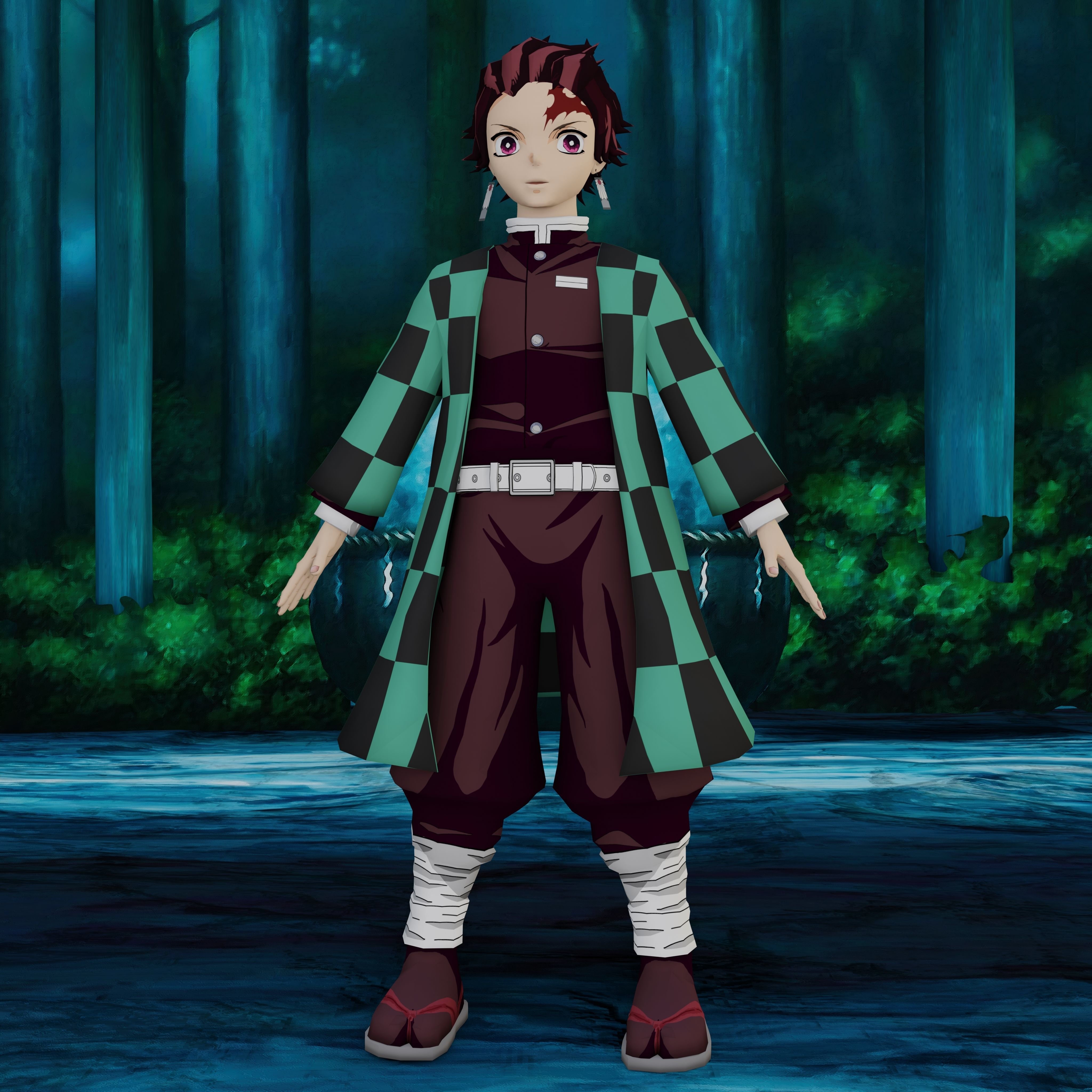 Demon Slayer Tanjiro Rigged Low Poly PBR Low-poly 3D model_13