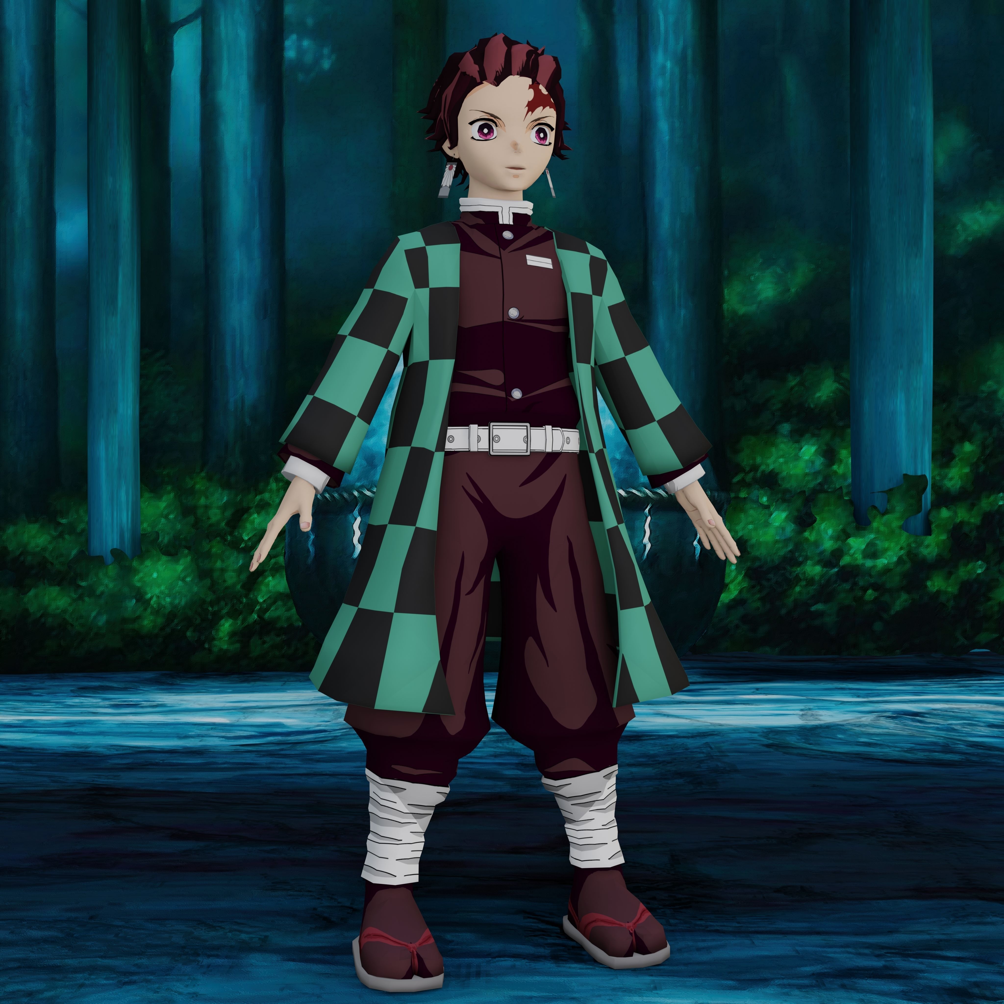 Demon Slayer Tanjiro Rigged Low Poly PBR Low-poly 3D model_33