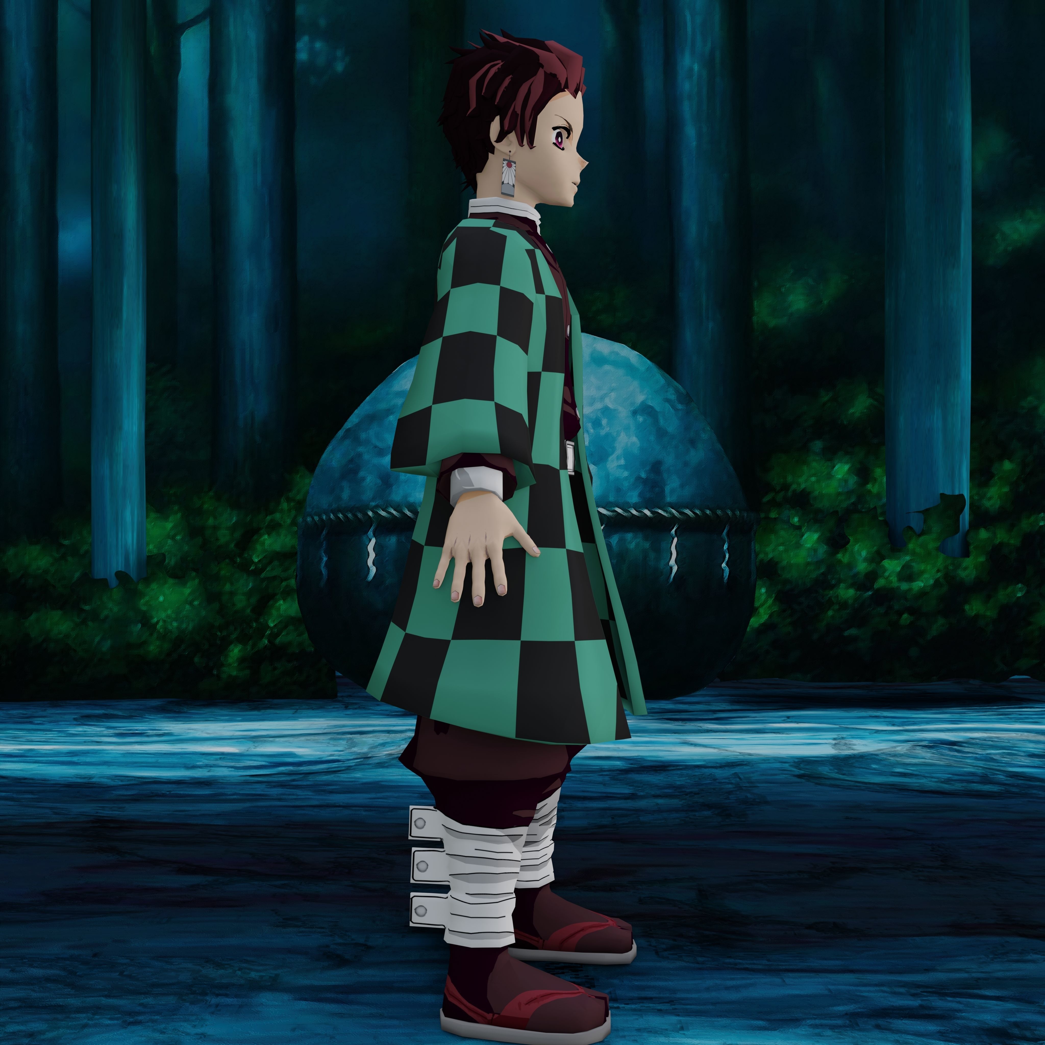 Demon Slayer Tanjiro Rigged Low Poly PBR Low-poly 3D model_29