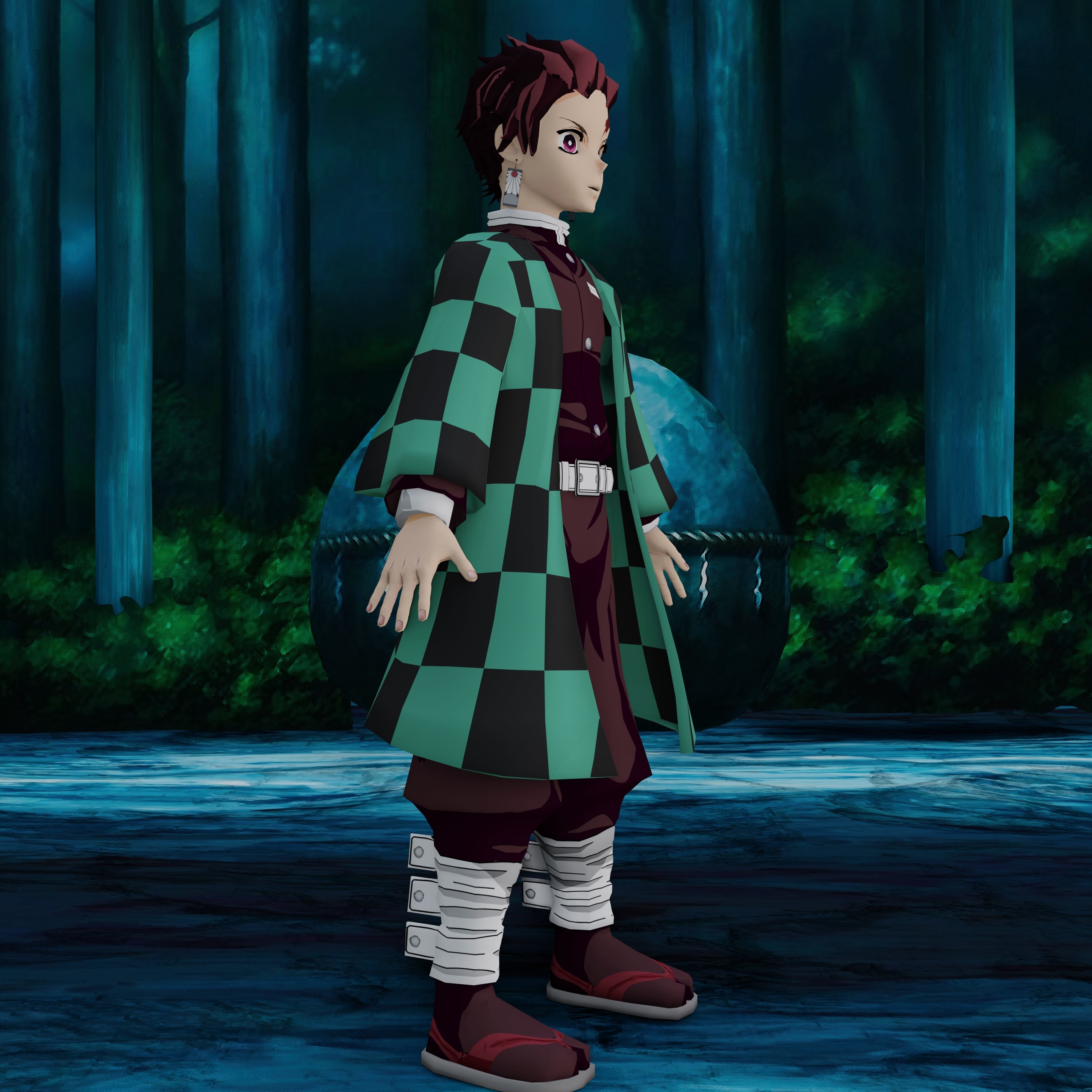 Demon Slayer Tanjiro Rigged Low Poly PBR Low-poly 3D model_30