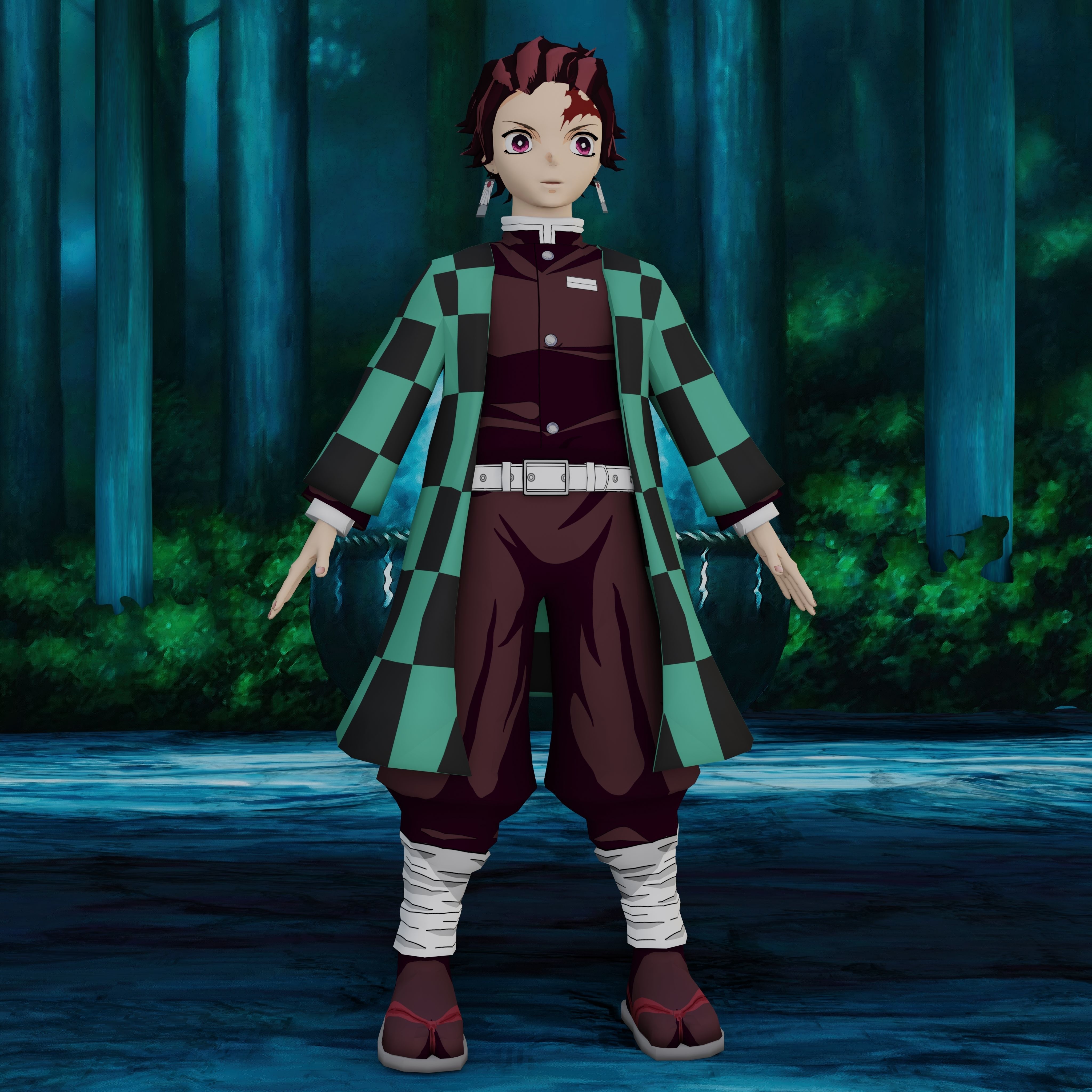 Demon Slayer Tanjiro Rigged Low Poly PBR Low-poly 3D model_34