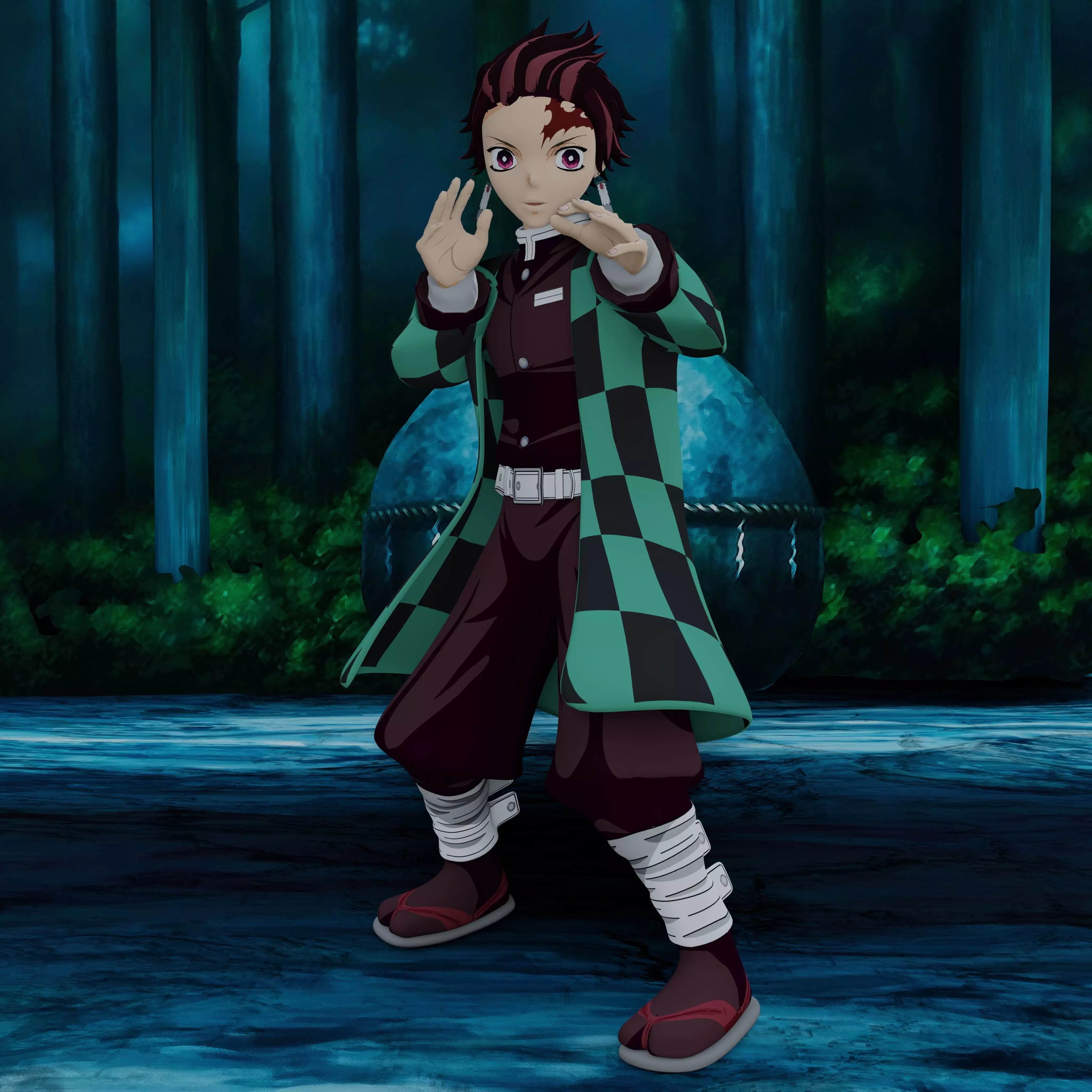 Demon Slayer Tanjiro Rigged Low Poly PBR Low-poly 3D model_0