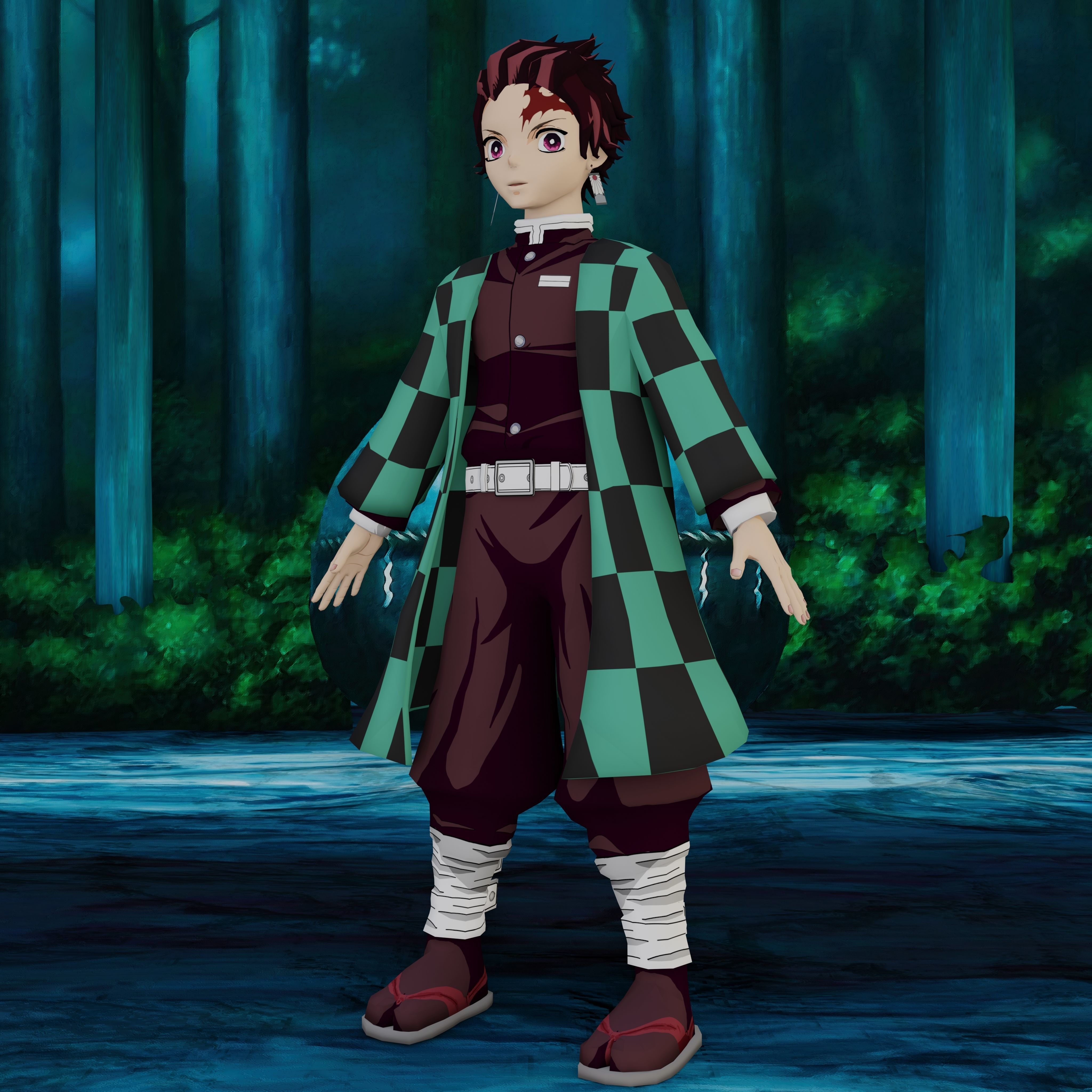 Demon Slayer Tanjiro Rigged Low Poly PBR Low-poly 3D model_15