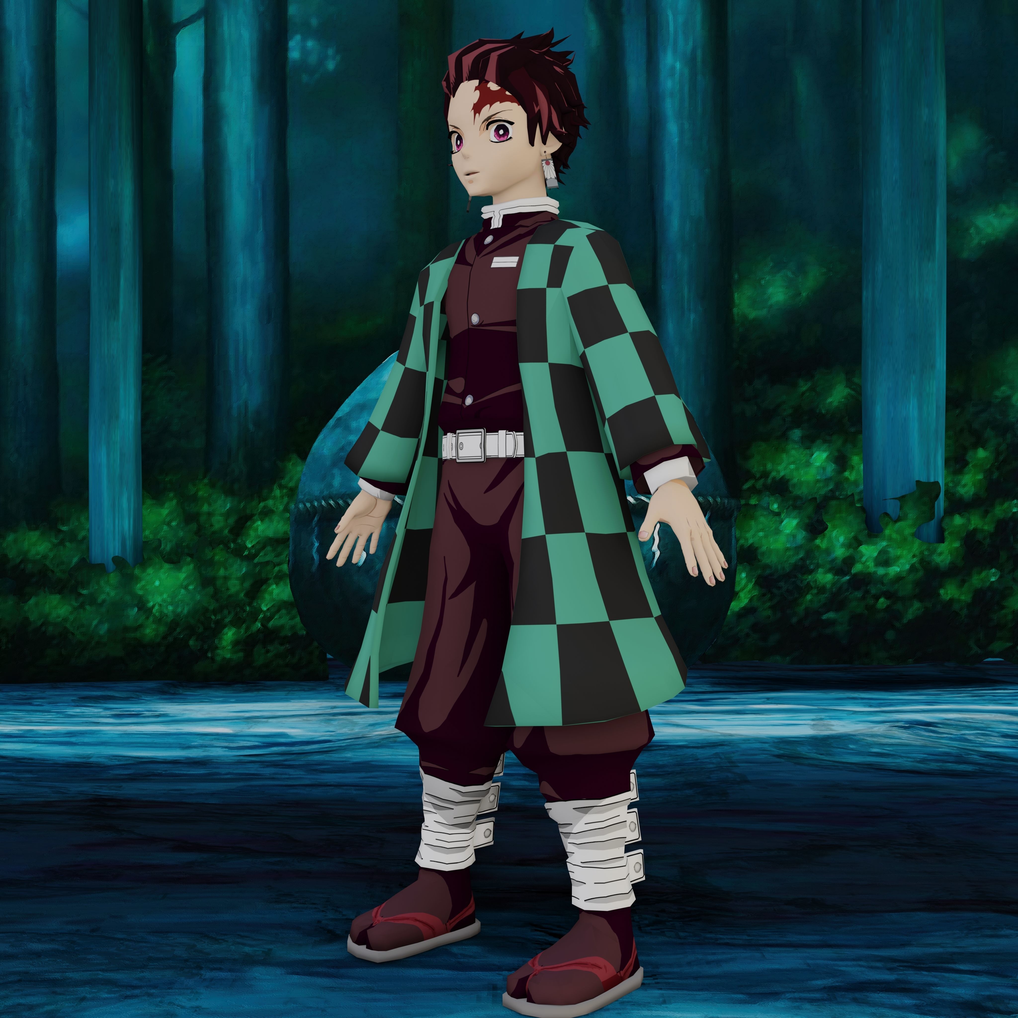 Demon Slayer Tanjiro Rigged Low Poly PBR Low-poly 3D model_16