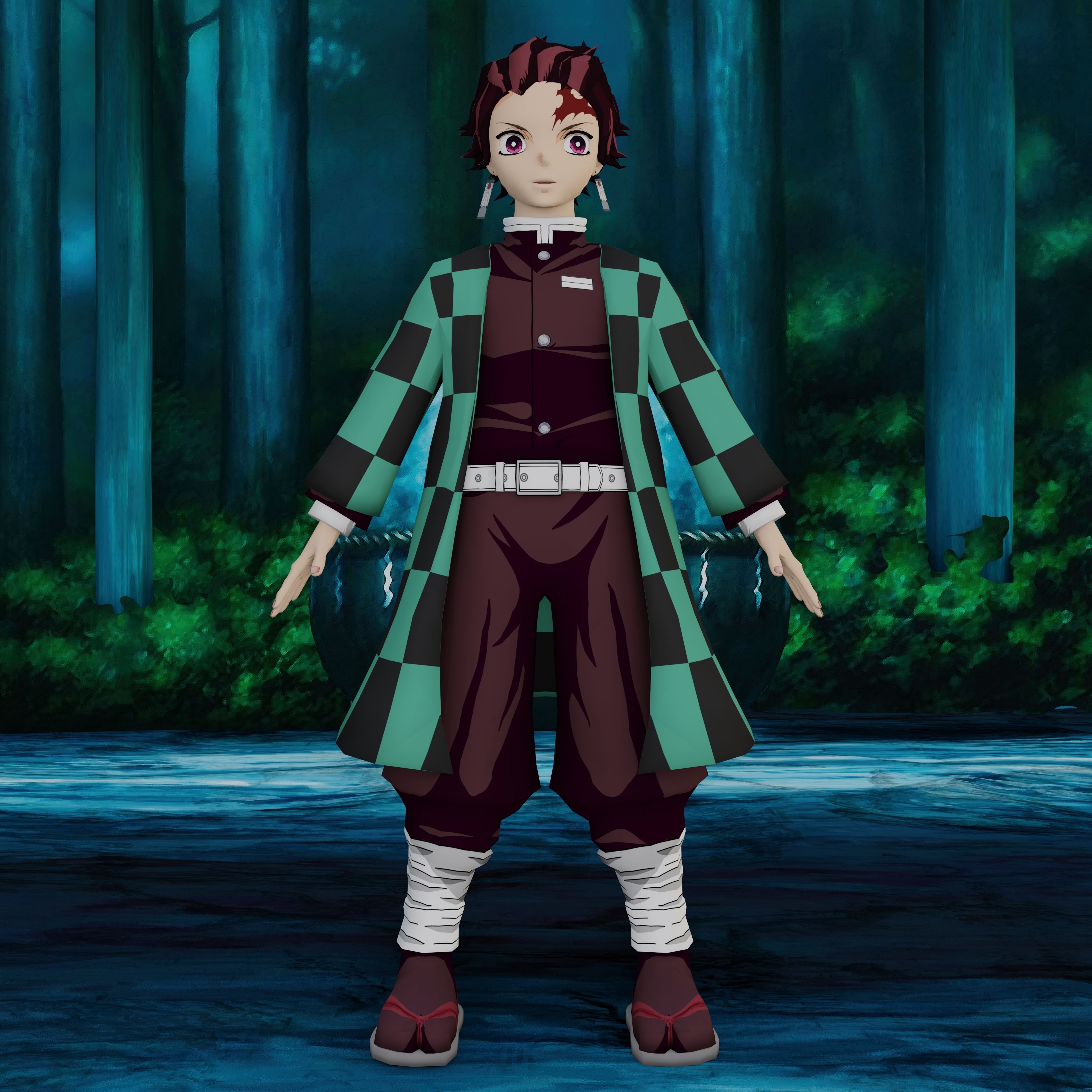 Demon Slayer Tanjiro Rigged Low Poly PBR Low-poly 3D model_21