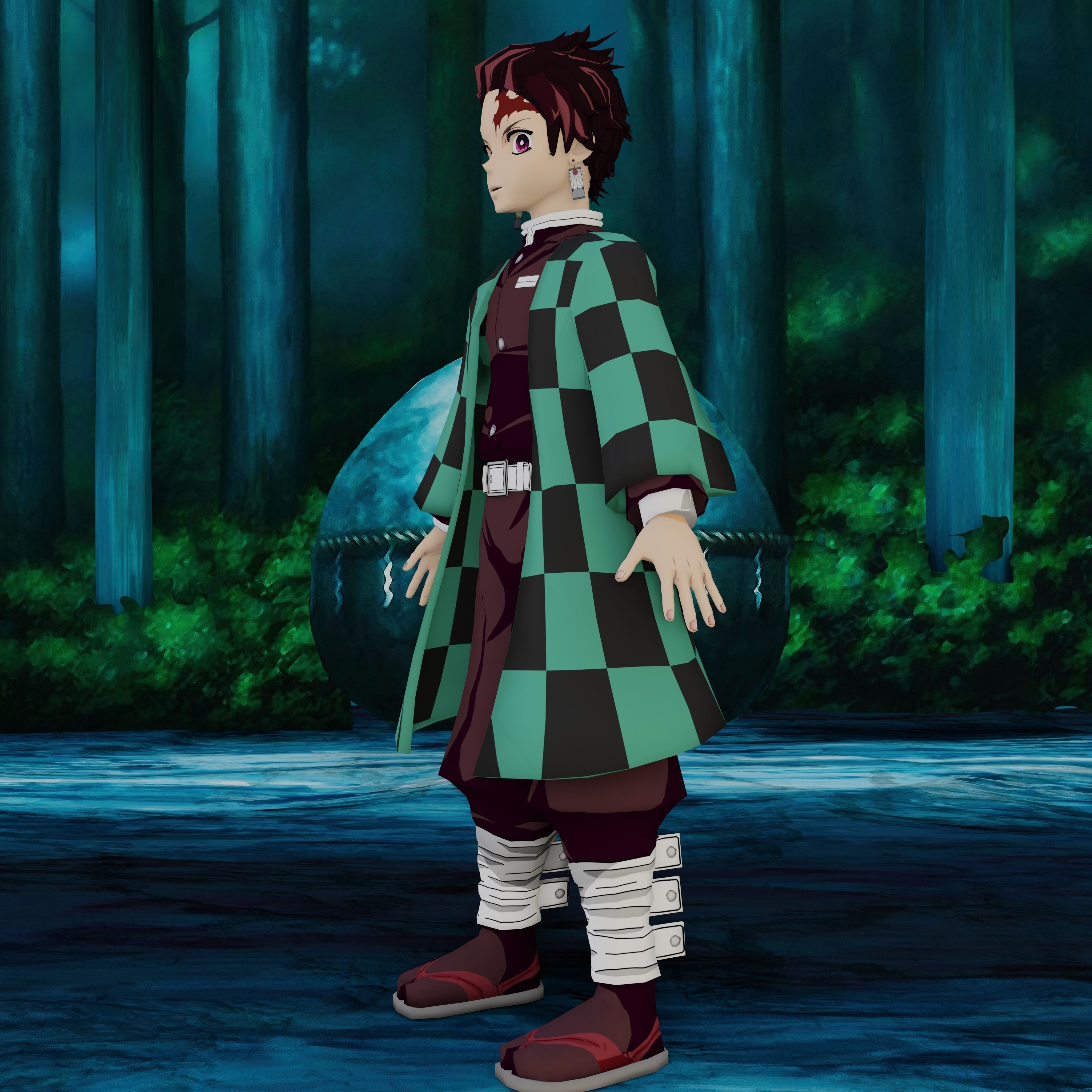 Demon Slayer Tanjiro Rigged Low Poly PBR Low-poly 3D model_17