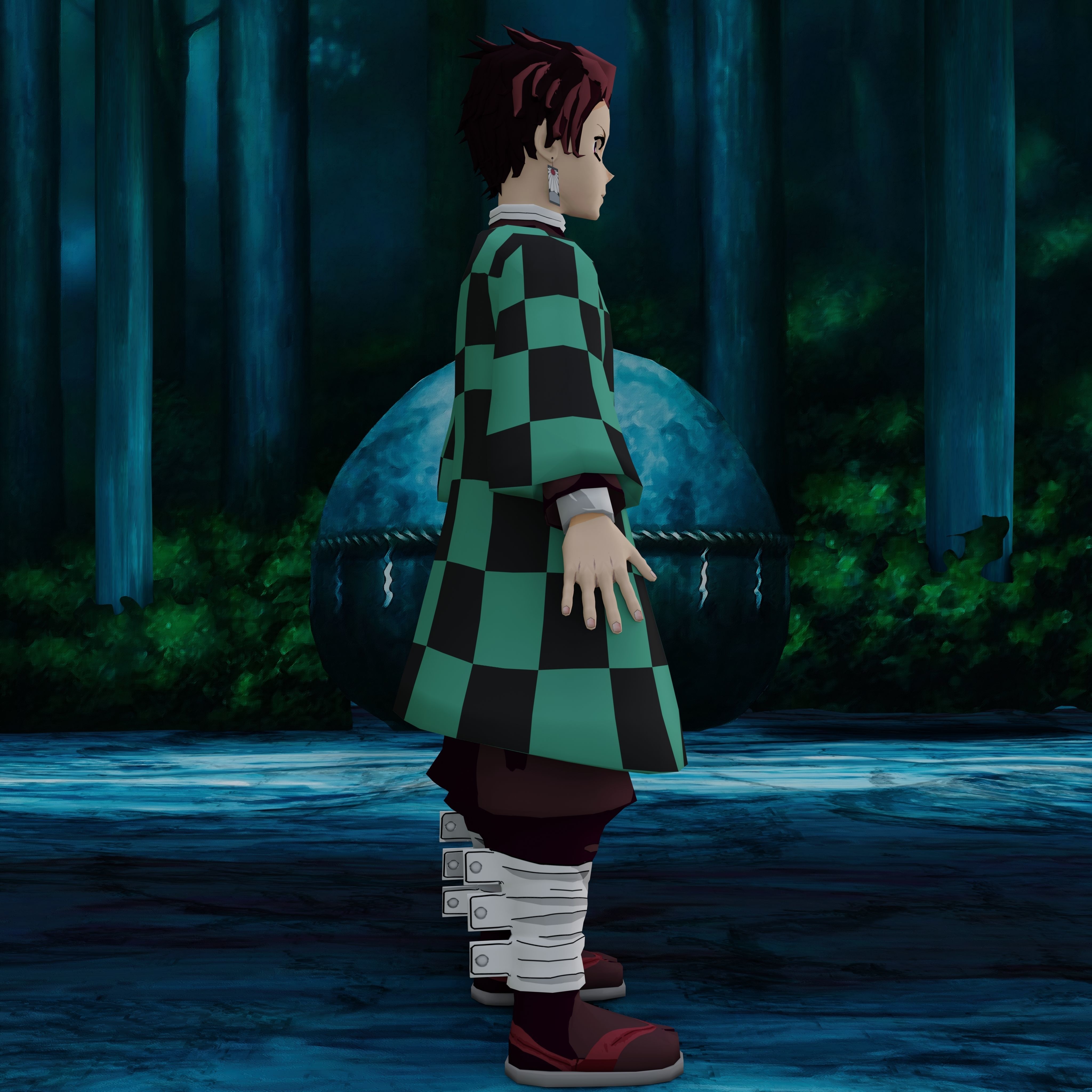 Demon Slayer Tanjiro Rigged Low Poly PBR Low-poly 3D model_28