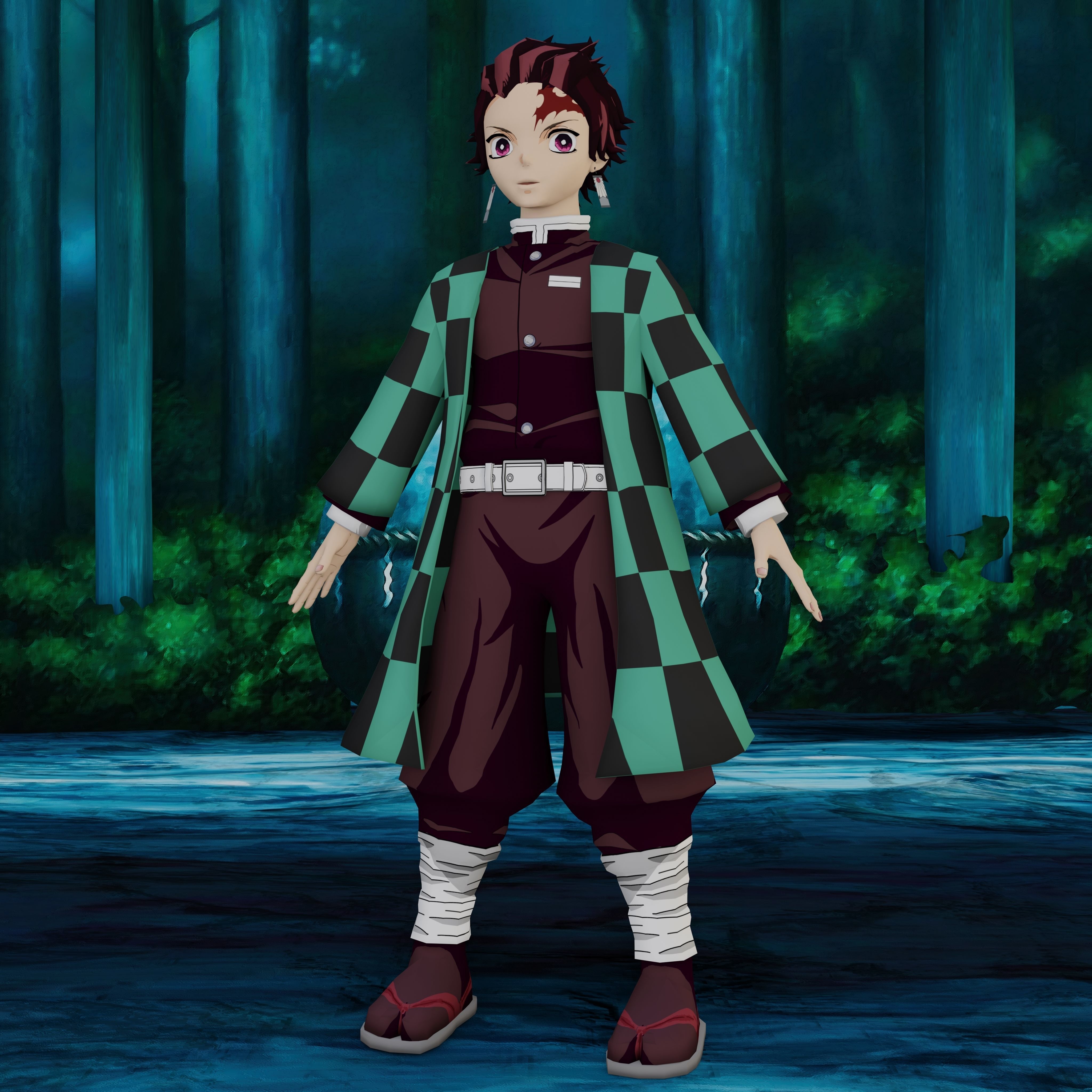 Demon Slayer Tanjiro Rigged Low Poly PBR Low-poly 3D model_14