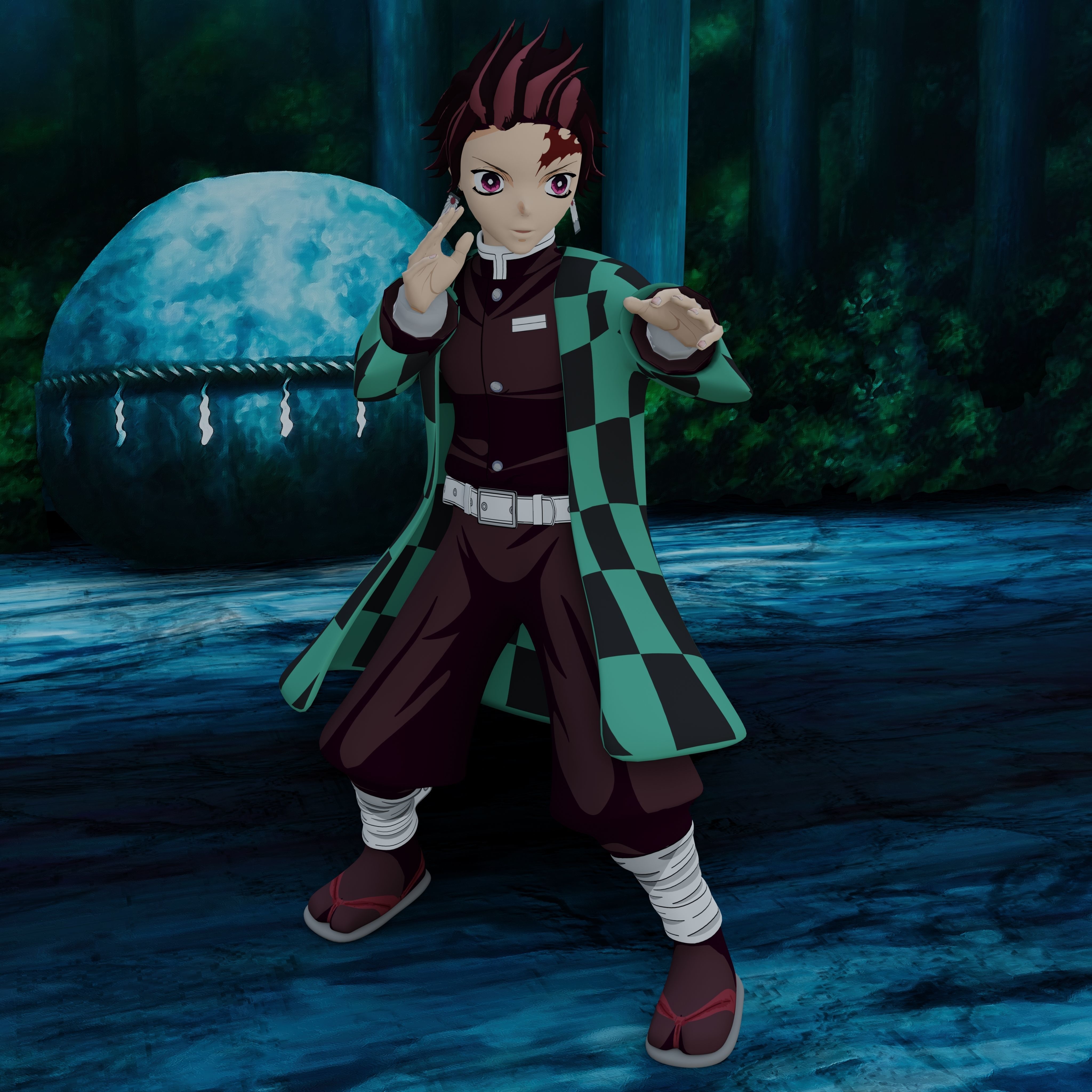 Demon Slayer Tanjiro Rigged Low Poly PBR Low-poly 3D model_9