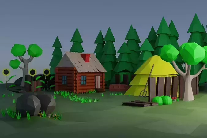 Low Poly Village coffee cup