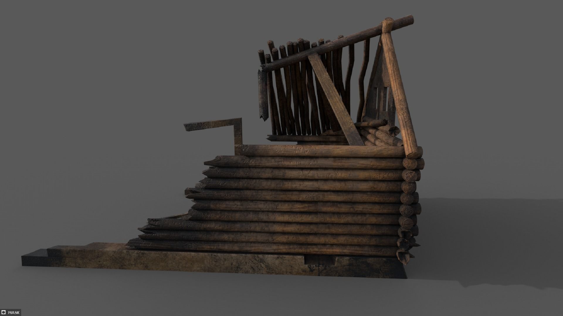 Ruined burned down wooden house PBR low-poly 3D model Low-poly 3D model_6