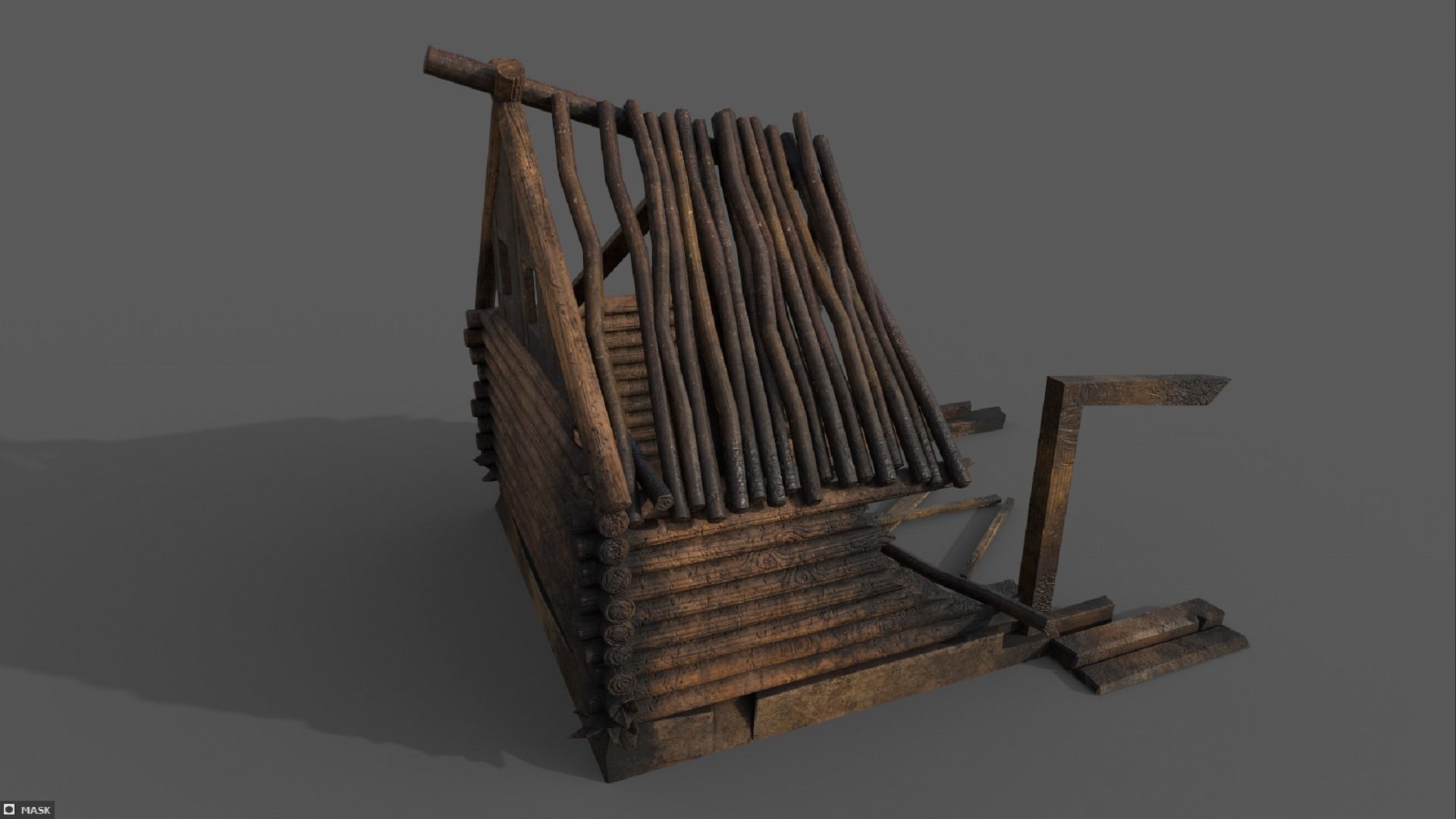 Ruined burned down wooden house PBR low-poly 3D model Low-poly 3D model_8