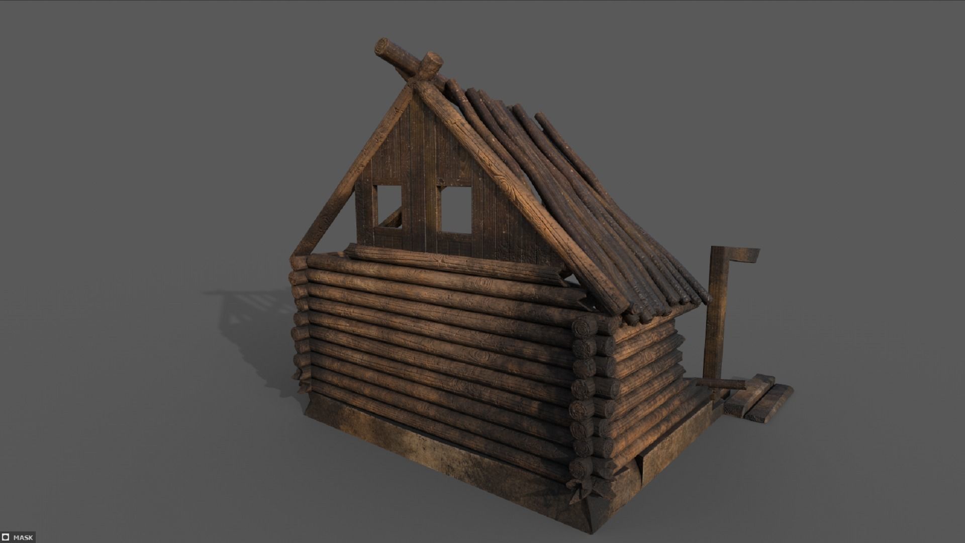 Ruined burned down wooden house PBR low-poly 3D model Low-poly 3D model_4