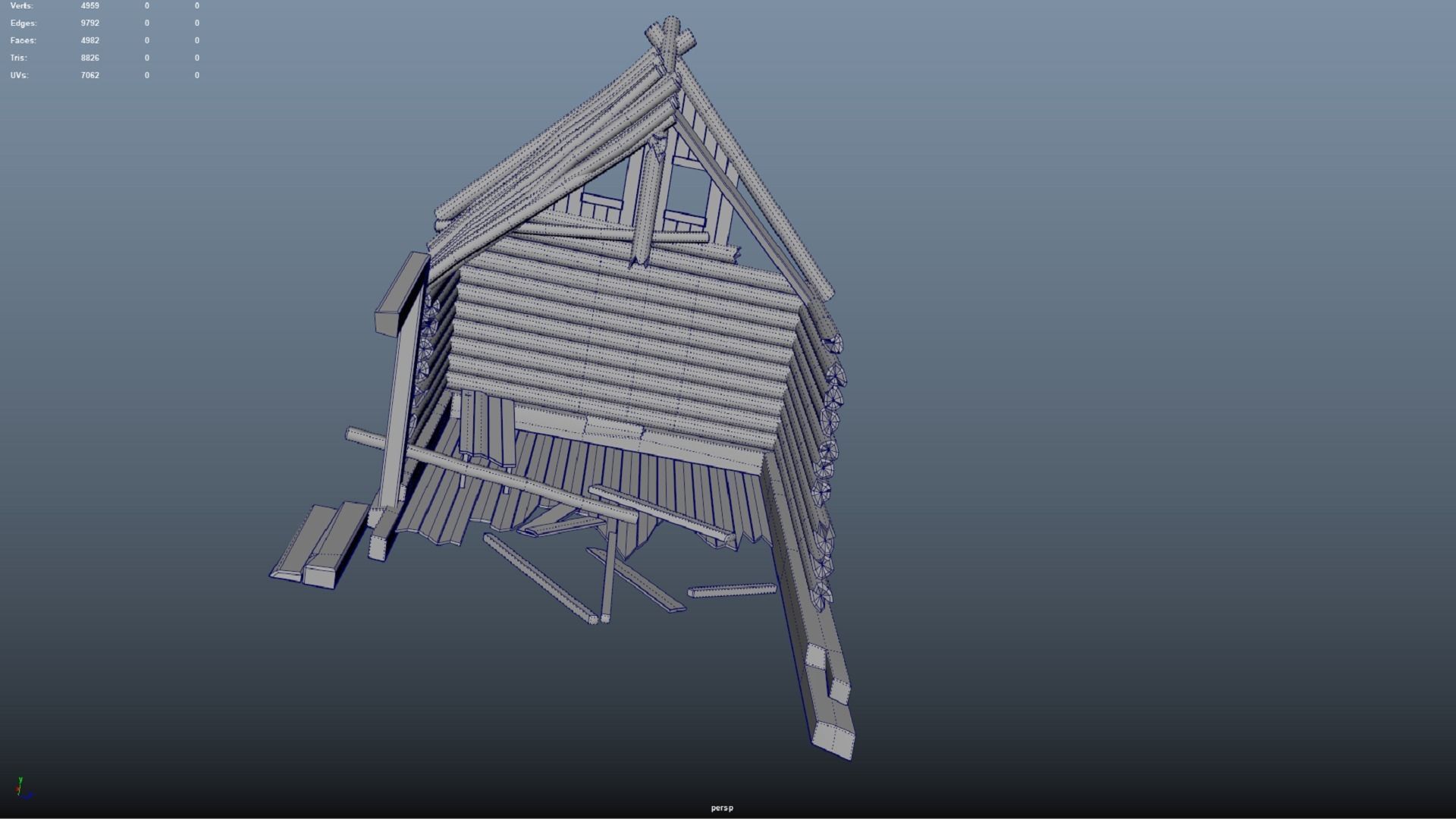 Ruined burned down wooden house PBR low-poly 3D model Low-poly 3D model_9