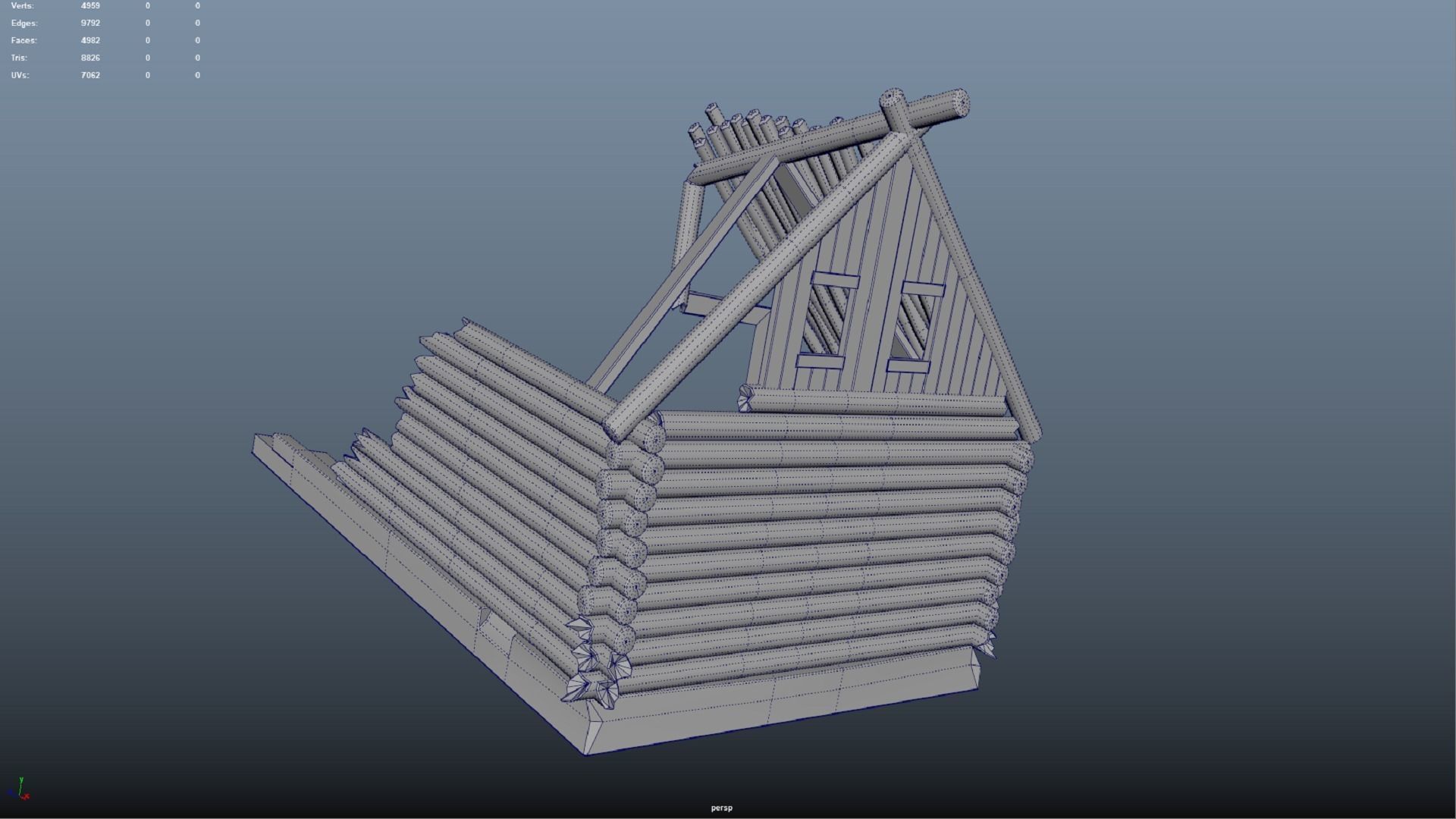 Ruined burned down wooden house PBR low-poly 3D model Low-poly 3D model_10