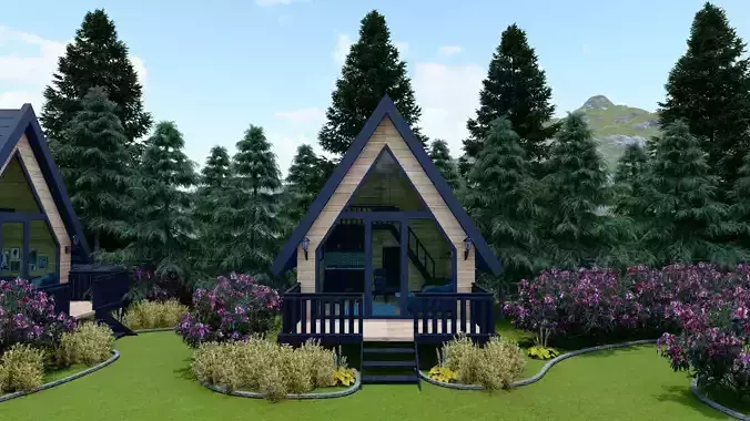 BUNGALOW two cabins in middle of grassy field