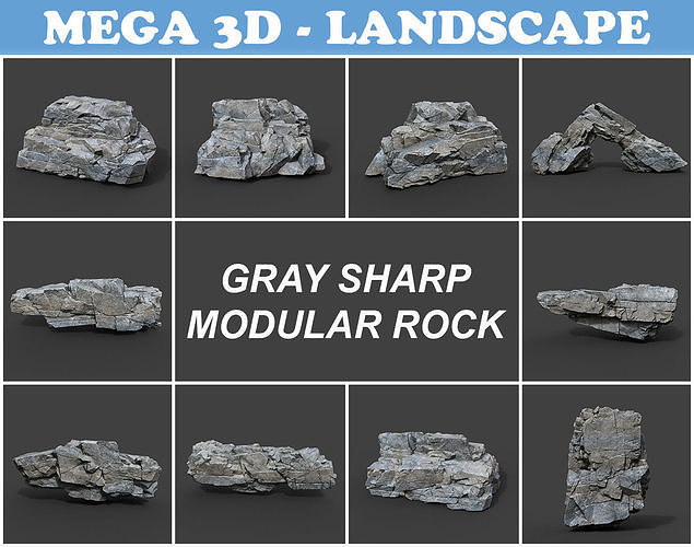 Low poly Gray Sharp Modular Rock 211210 Low-poly 3D model