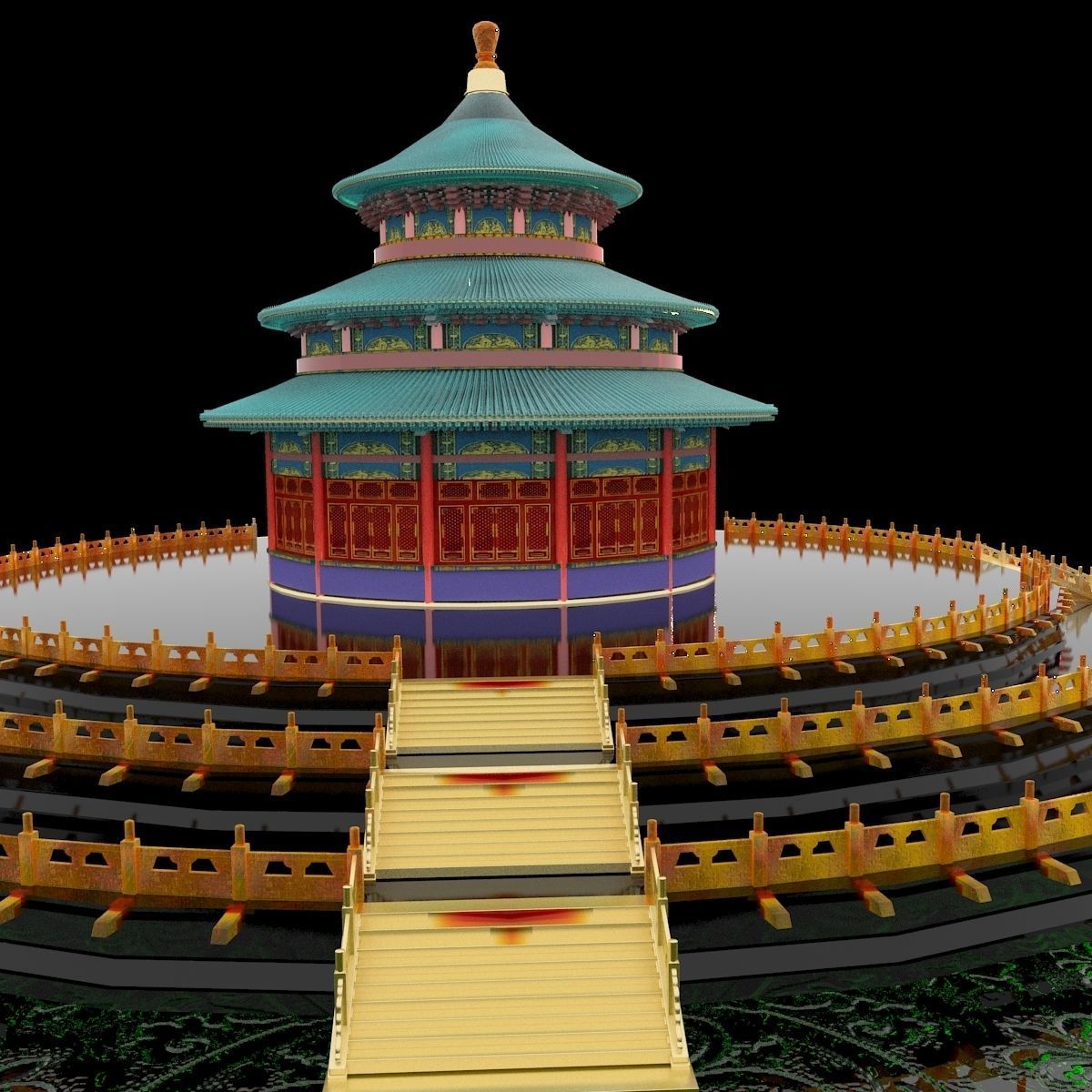 Chinese palace temple 3D model_1