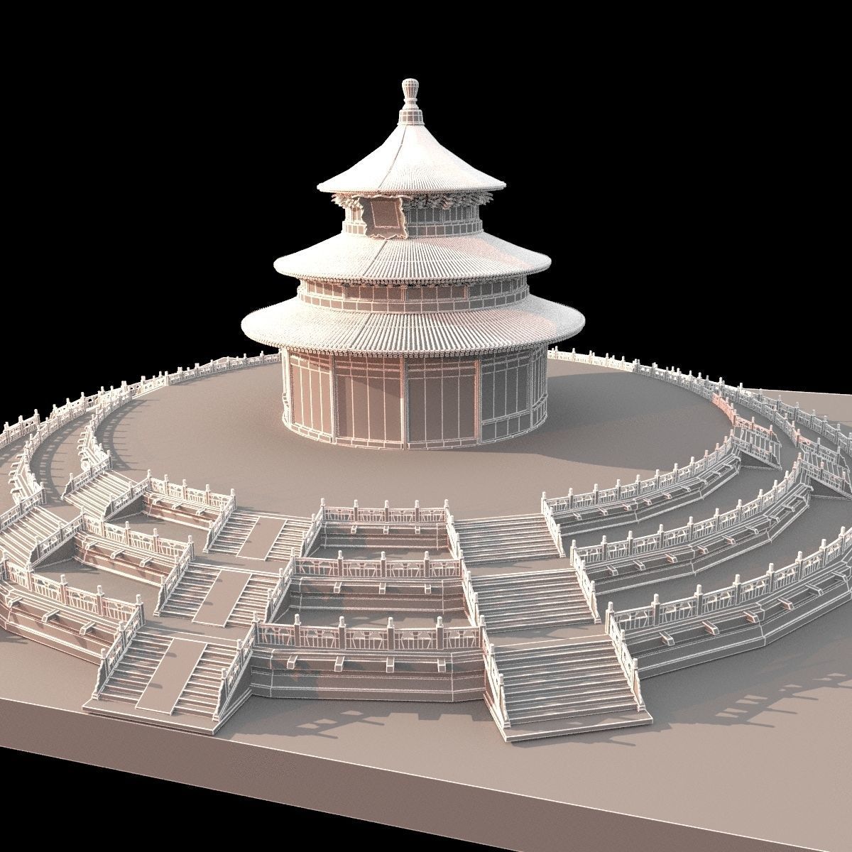 Chinese palace temple 3D model_6