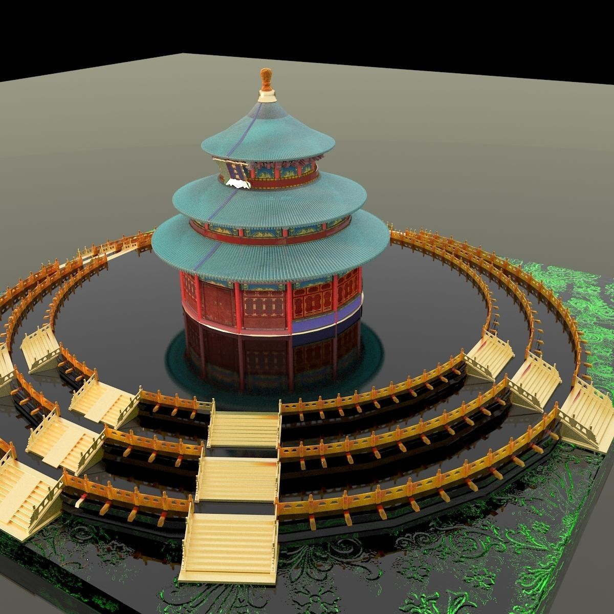Chinese palace temple 3D model_3