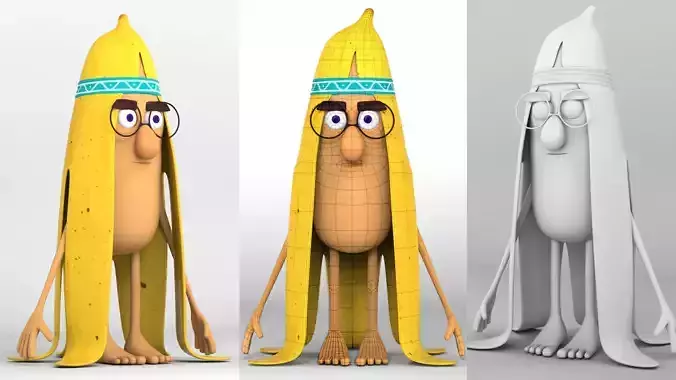 Banana character 3d model and 3dPrint Low-poly 3D model