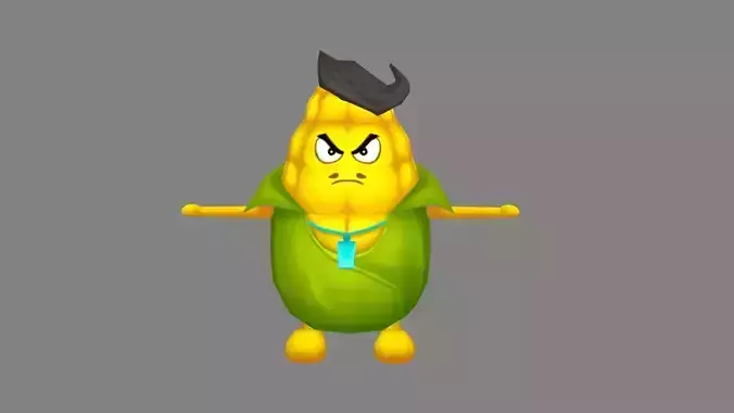 Cartoon vegetable mascot - corn man Low-poly 3D model