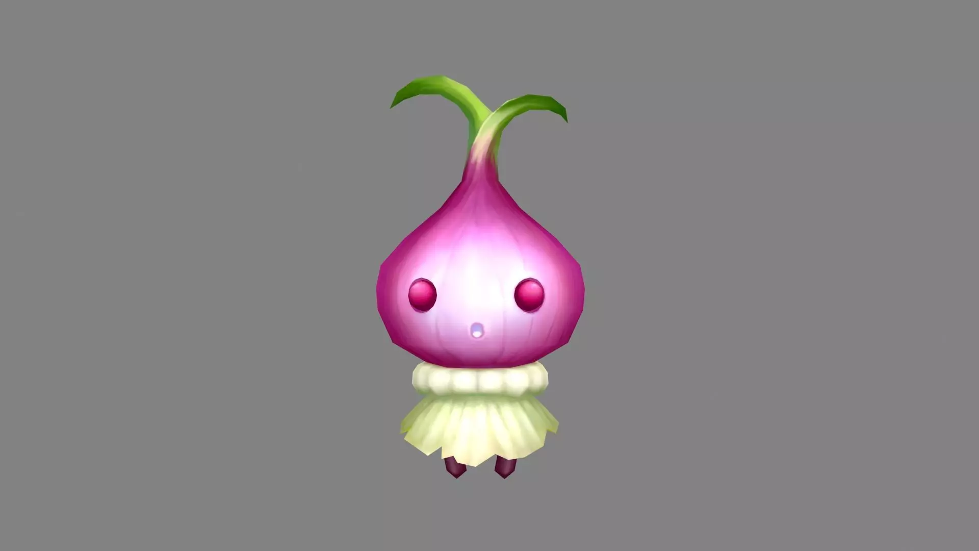 Cartoon vegetable mascot - onion beauty Low-poly 3D model_0