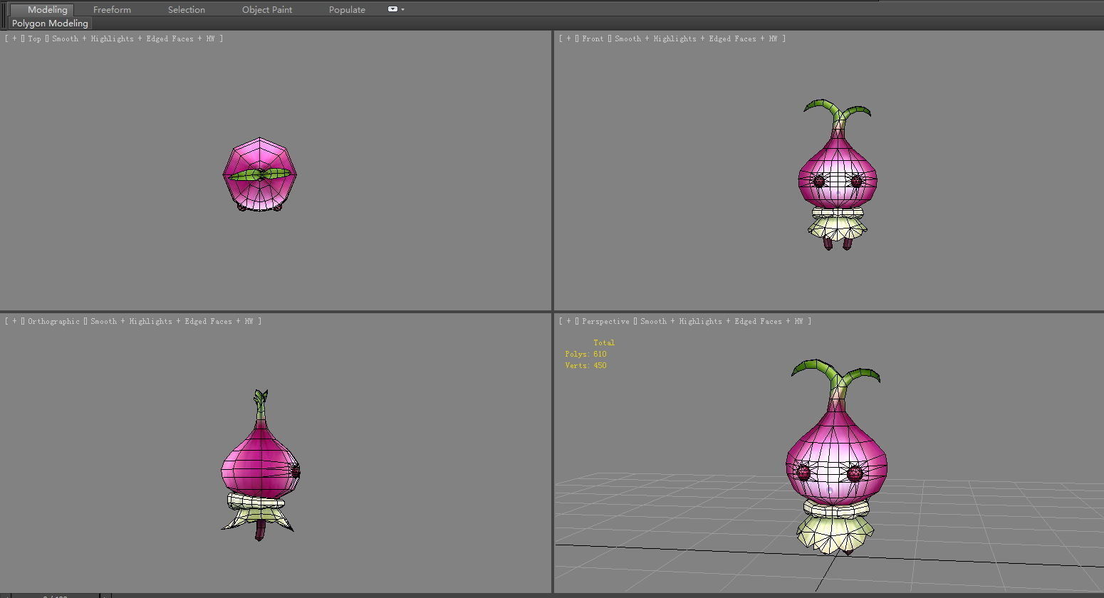 Cartoon vegetable mascot - onion beauty Low-poly 3D model_4