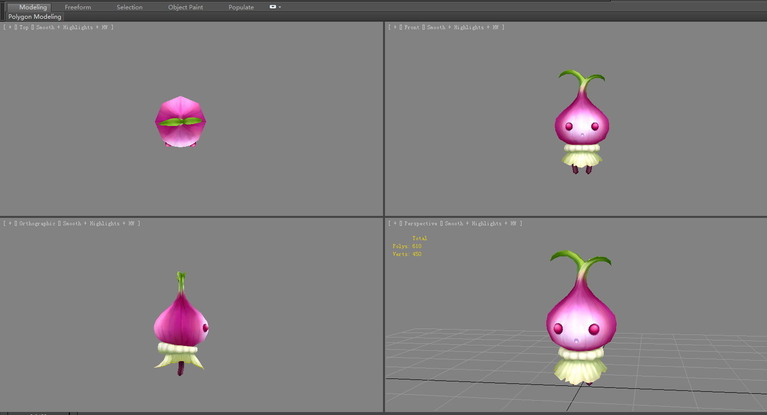 Cartoon vegetable mascot - onion beauty Low-poly 3D model_3